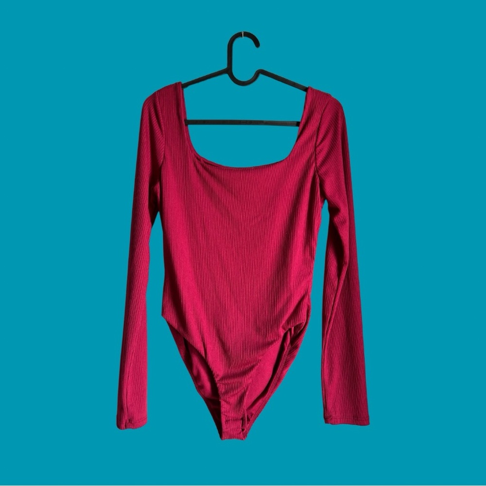 Burgundy Ribbed Long Sleeve Body Suit